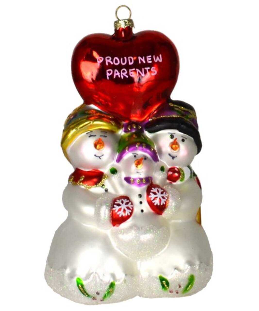 GC Home & Garden 6.5" Red and White "Proud New Parents" Ornament Snowman Family Hand Blown Glass Figurine Ornament